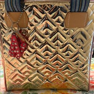 Consuela Gold Quilted Tote with Red Accents